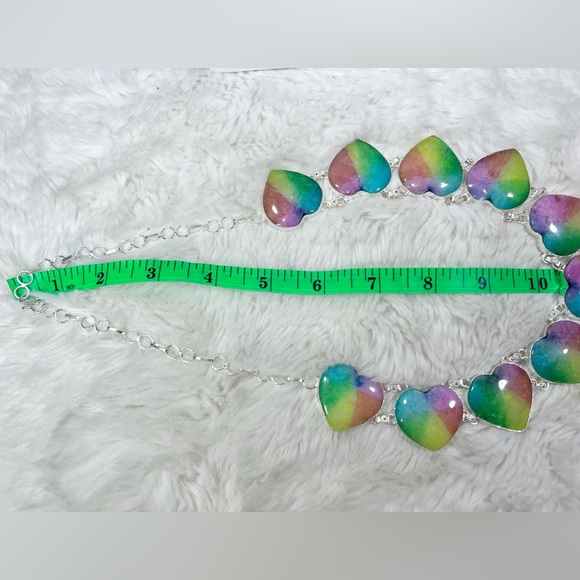 Beautiful 🌈💗 925 Rainbow Solar Quartz Hearts Large Gemstone Necklace Earrings - Picture 6 of 9